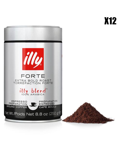 12 Boîtes de Café Moulu Préparation Espresso Torréfaction Forte - 12x250 gr