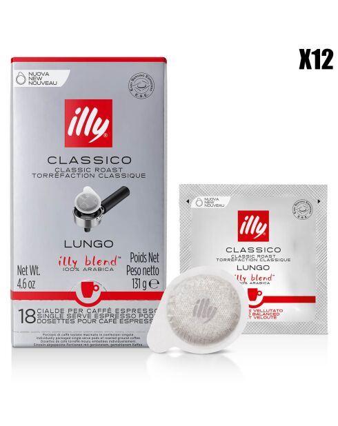 12 Boîtes de 18 Dosettes E.S.E Torréfaction Lungo Classique - 12x131 gr