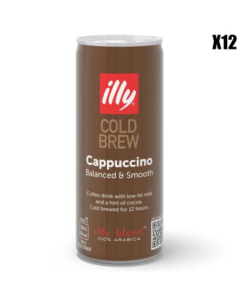 12 Canettes Illy Cold Brew Cappuccino - 12x250 ml