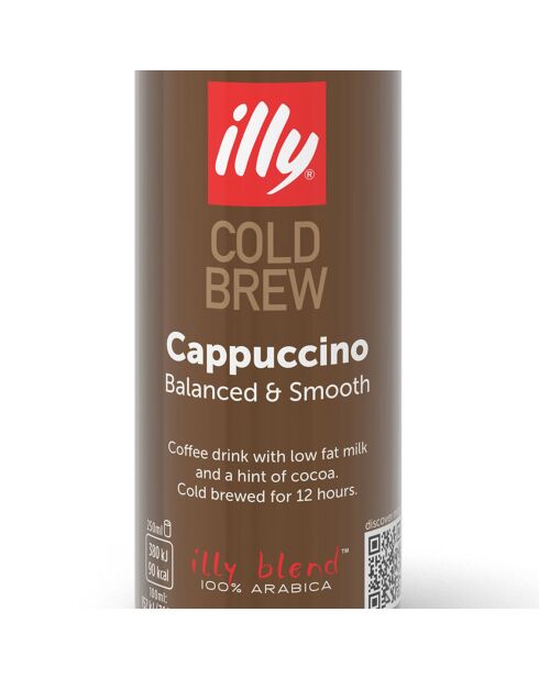 12 Canettes Illy Cold Brew Cappuccino - 12x250 ml