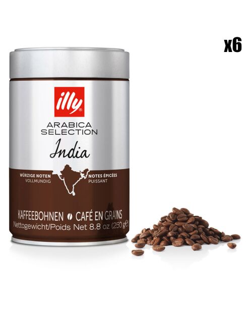 6 Boîtes de Café Grains Arabica Sélection Inde - 6x250 gr