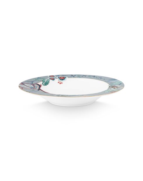 6 Suppenteller aus Porzellan, Blaues Blumenfest, D.22 cm
