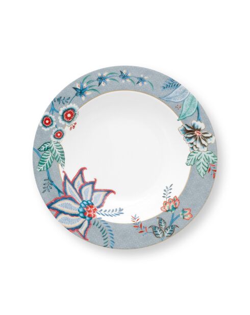 6 Suppenteller aus Porzellan, Blaues Blumenfest, D.22 cm