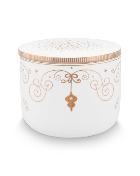 Royal Winter White porseleinen kaarsendoos wit - 11,7x11,7x9,6 cm