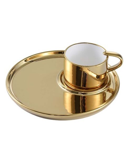 Tasse à Cappucino & Assiette en Porcelaine For Coffee Lovers dorée - D.16 cm