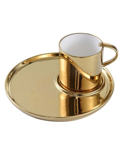 Tasse à Espresso & Assiette en Porcelaine For Coffee Lovers dorée - D.19 cm