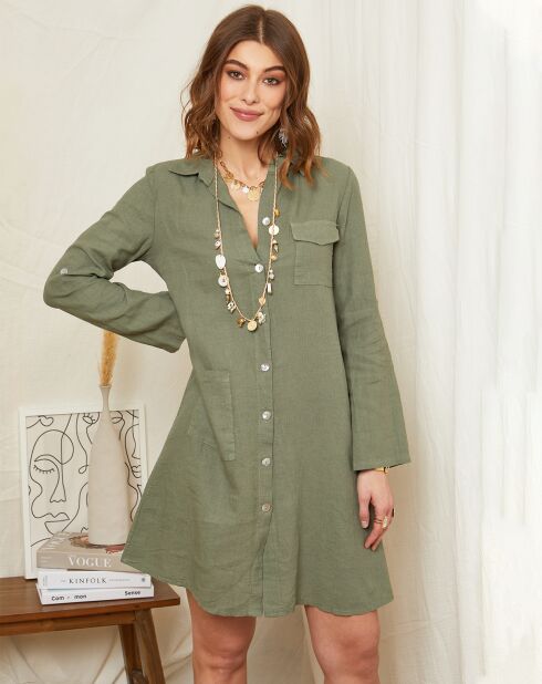 Robe 100% Lin Naomie kaki