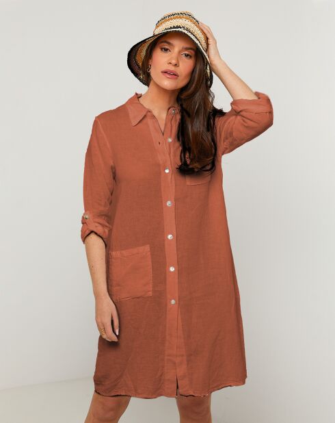 Robe 100% Lin Naomie marron