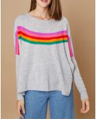 Pull poncho 100% Cachemire Rocky col rond à bandes gris chiné clair