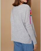 Pull poncho 100% Cachemire Rocky col rond à bandes gris chiné clair