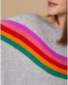 Pull poncho 100% Cachemire Rocky col rond à bandes gris chiné clair
