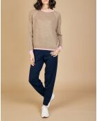 Pull 100% Cachemire Bertha col rond manches raglan bicolore chataigne/bubble gum