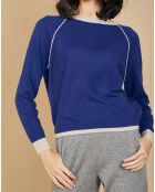 Pull 100% Cachemire Bertha col rond manches raglan bicolore nautique/greige