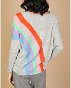Pull poncho 100% Cachemire Intarsia Soleil col V gris chiné clair