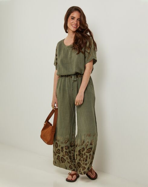 Pantalon 100% Lin Linda kaki