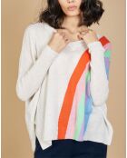 Pull poncho 100% Cachemire Intarsia Soleil col V nuage
