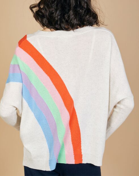 Pull poncho 100% Cachemire Intarsia Soleil col V nuage