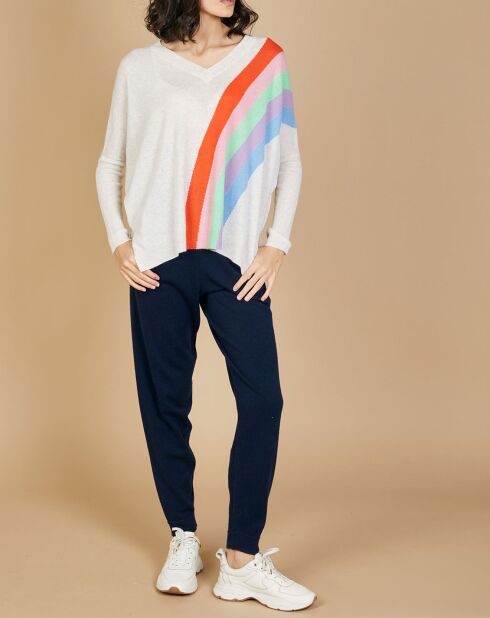 Pull poncho 100% Cachemire Intarsia Soleil col V nuage