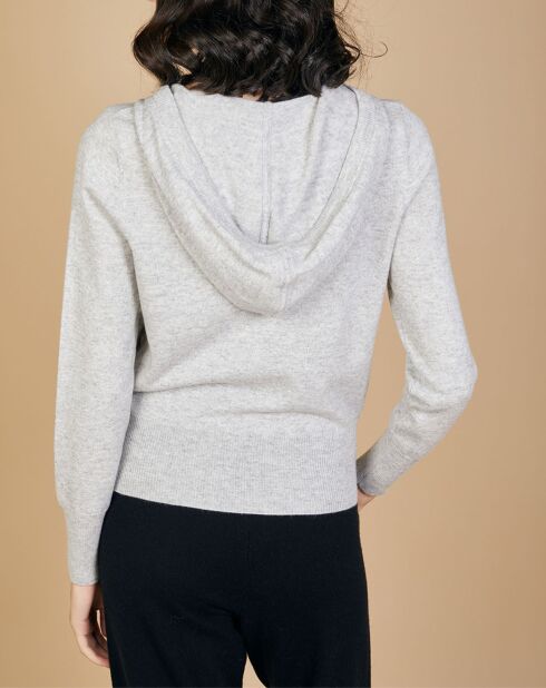 Gilet zippé à capuche en Laine & Cachemire Erica gris chiné clair