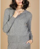 Gilet zippé à capuche en Laine & Cachemire Erica gris chiné foncé