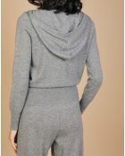 Gilet zippé à capuche en Laine & Cachemire Erica gris chiné foncé