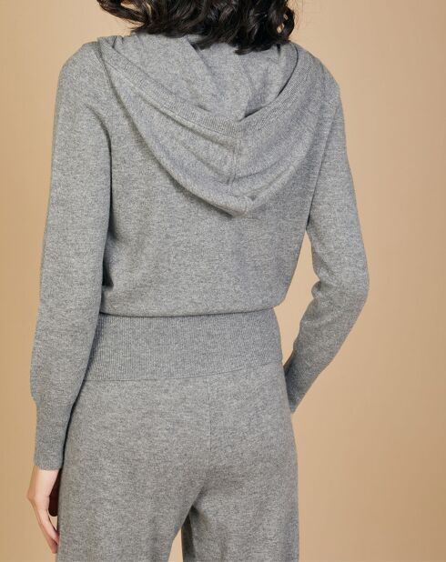 Gilet zippé à capuche en Laine & Cachemire Erica gris chiné foncé