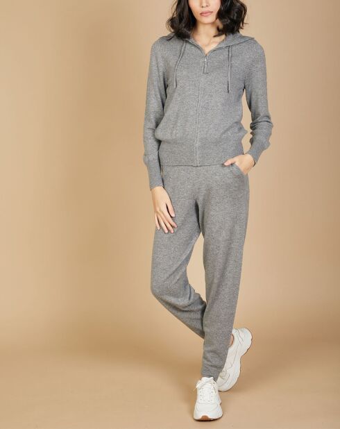 Gilet zippé à capuche en Laine & Cachemire Erica gris chiné foncé