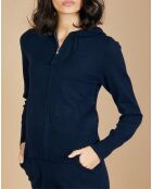 Gilet zippé à capuche en Laine & Cachemire Erica nuit/marine
