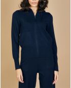 Gilet zippé à capuche en Laine & Cachemire Erica nuit/marine