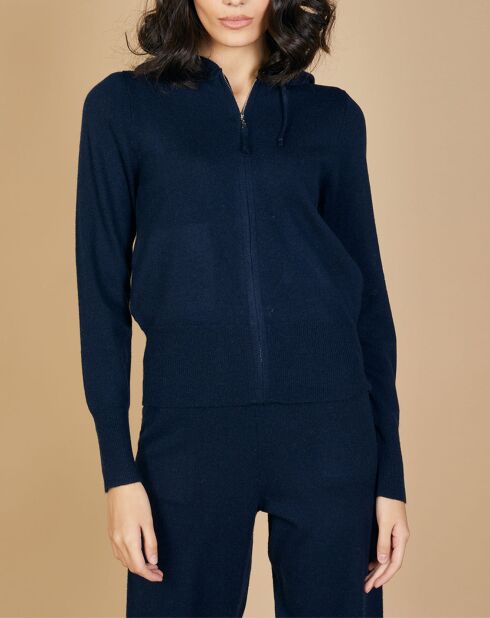 Gilet zippé à capuche en Laine & Cachemire Erica nuit/marine