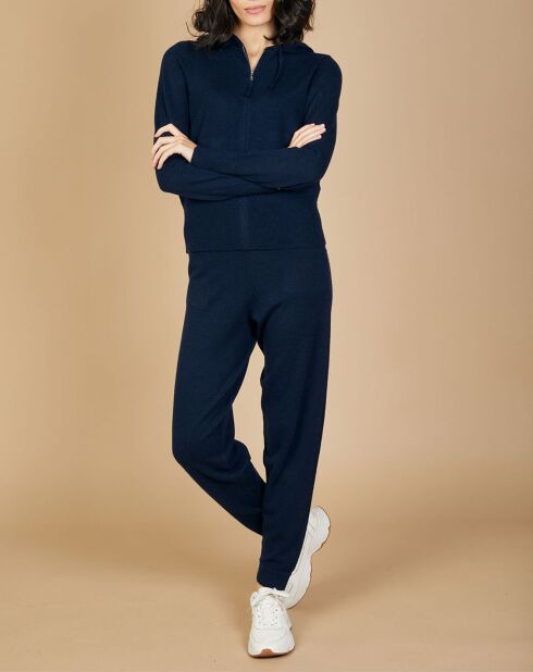 Gilet zippé à capuche en Laine & Cachemire Erica nuit/marine