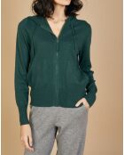 Gilet zippé à capuche en Laine & Cachemire Erica vert bouteille