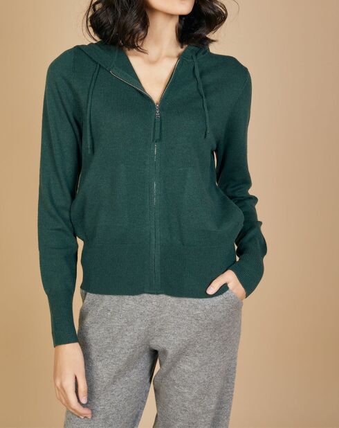 Gilet zippé à capuche en Laine & Cachemire Erica vert bouteille