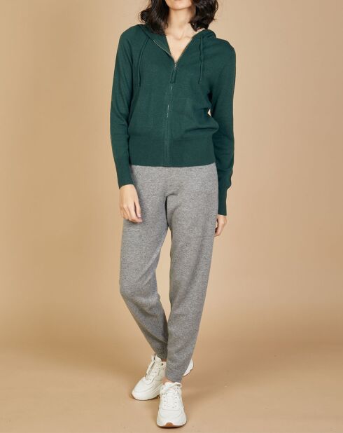 Gilet zippé à capuche en Laine & Cachemire Erica vert bouteille
