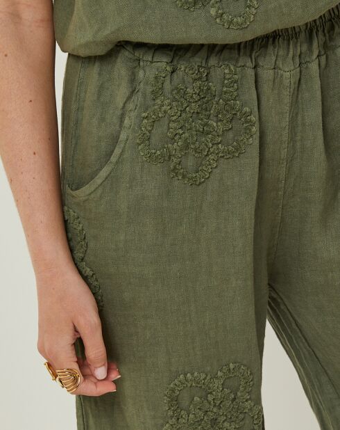 Pantalon 100% Lin Uma kaki