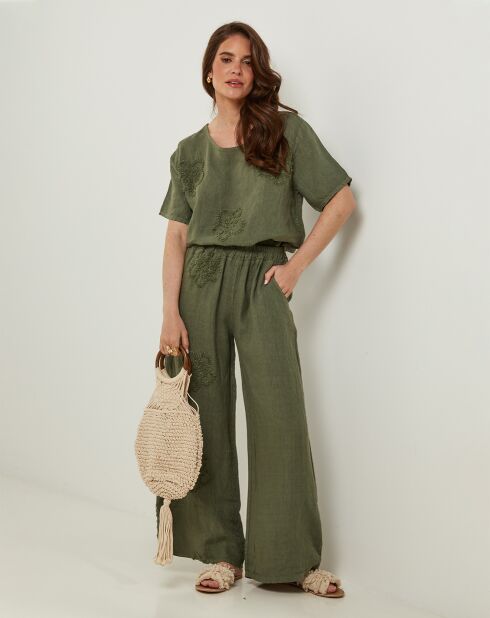 Pantalon 100% Lin Uma kaki