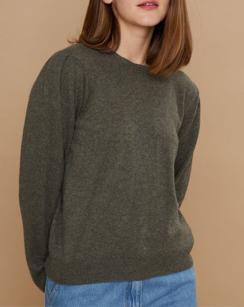 Pull 100% Cachemire Ines col rond tressé kaki grisé