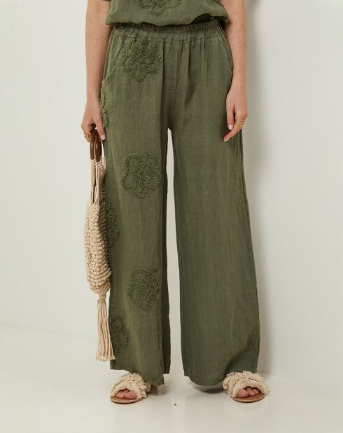 Pantalon 100% Lin Uma kaki