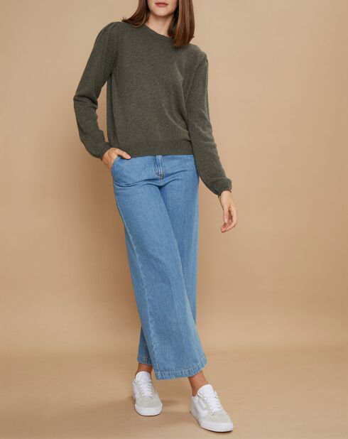 Pull 100% Cachemire Ines col rond tressé kaki grisé