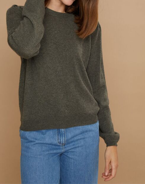 Pull 100% Cachemire Ines col rond tressé kaki grisé