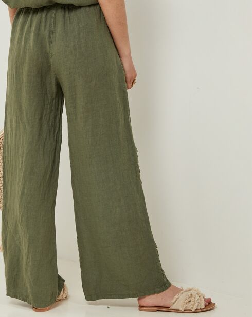 Pantalon 100% Lin Uma kaki