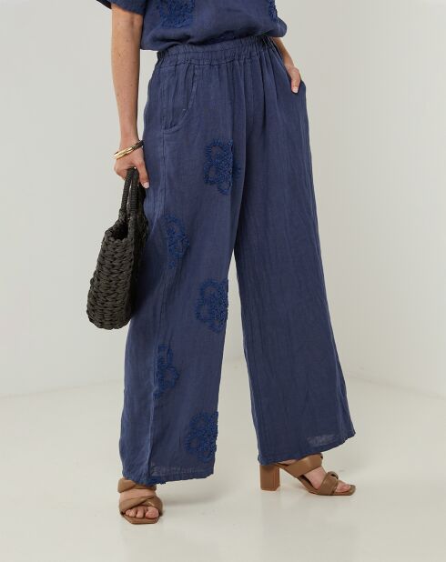 Pantalon 100% Lin Uma marine