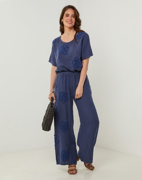 Pantalon 100% Lin Uma marine