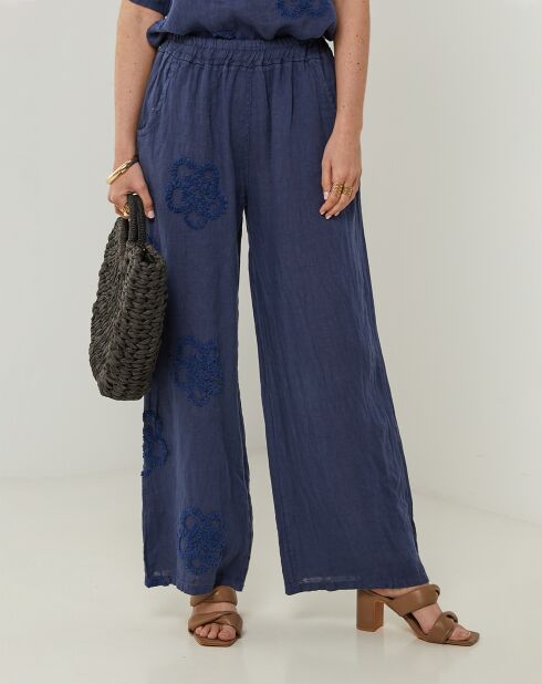 Pantalon 100% Lin Uma marine