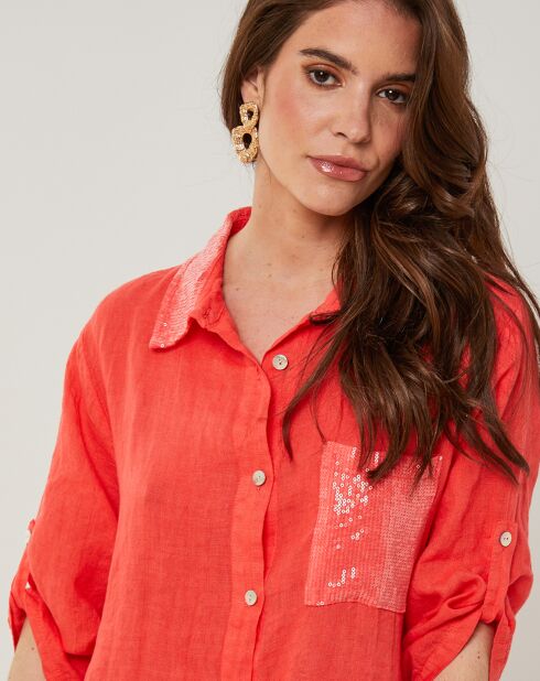 Robe 100% Lin Tilila corail
