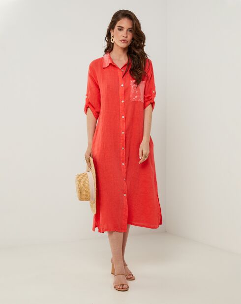 Robe 100% Lin Tilila corail