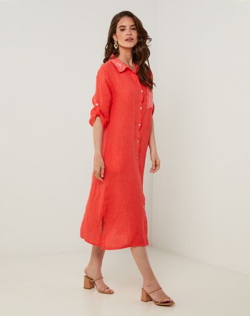 Robe 100% Lin Tilila corail