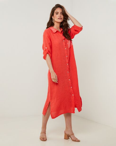 Robe 100% Lin Tilila corail