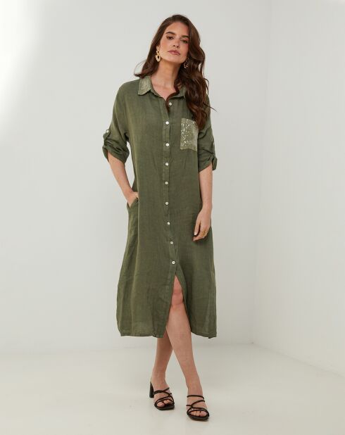 Robe 100% Lin Tilila kaki