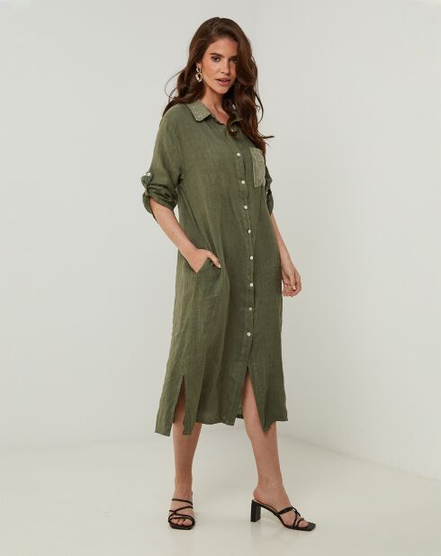 Robe 100% Lin Tilila kaki